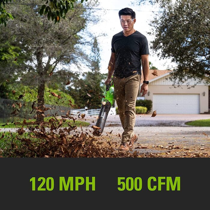 Акумуляторний повітродув Greenworks 40V, 193 км/год, 14,2 м³/хв, регульована насадка, плавне регулювання швидкості, комплект з акумулятором 2Ah і зарядним пристроєм