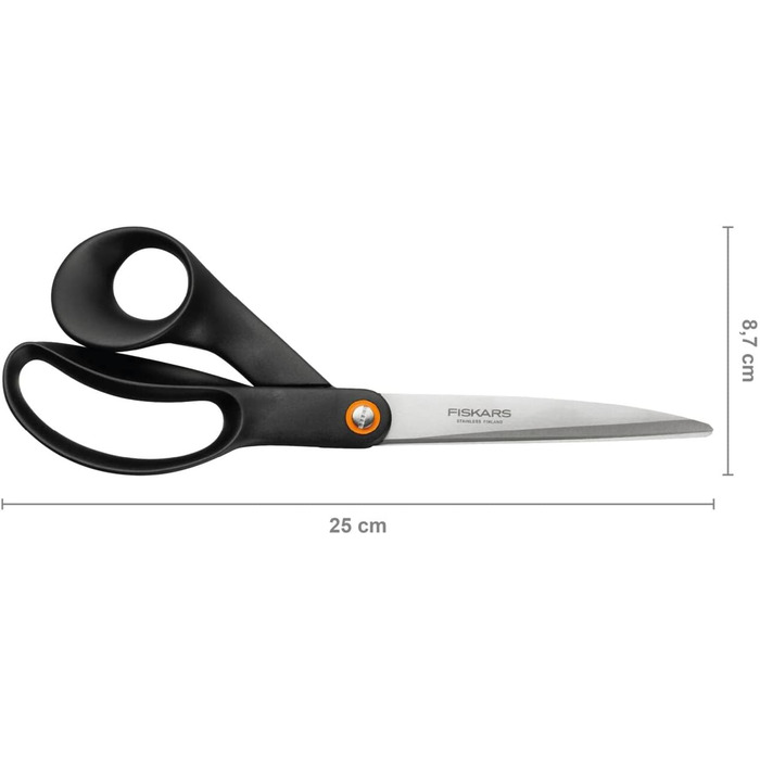 Fiskars Universal Scissors, Overall Length: 24 cm, Quality Steel/Plastic, Functional Form, Black, 1019198