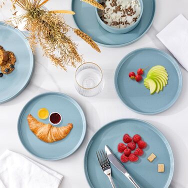 Набір посуду GBHOME для 4 осіб, 12 предметів: тарілки, миски, чашки з глазурованим дном, стійкий до подряпин та сколів, підходить для миття в посудомийній машині та використання в мікрохвильовій печі, блакитний колір