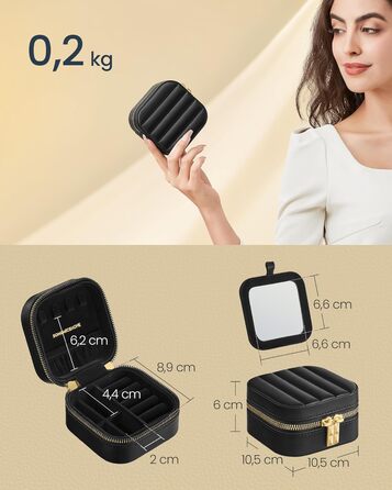 SONGMICS HOME ANAH: Компактна скринька для прикрас з дзеркалом, 10.5 x 10.5 x 6 см, PU, білий, ідеальна для подорожей та як подарунок