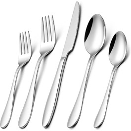 Herogo Cutlery Set, 60-Piece Stainless Steel Cutlery Set for 12 People, Silver Flatware with Fork, Spoon, and Knife Set, Modern Tableware, Dishwasher-Safe & Rust-Proof