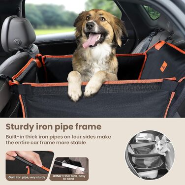 Pecute Dog Car Seat - Reinforced Seat for Medium & Large Dogs - Secure Car Dog Bed with 4 Straps - Rear Seat Dog Crate