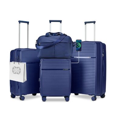 Набір валіз Joyway 4 шт. з жорстким корпусом та TSA-замком, розширюваний, чорний (блакитний)