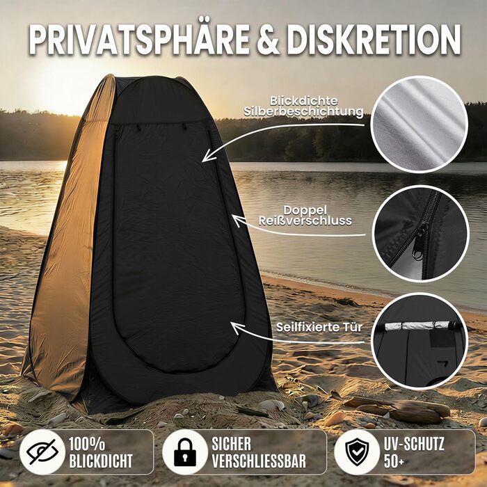 Намет для туалету CLIPOP Pop-Up, портативний, для душу, захист від сонця, водонепроникний, 120x120x190 см, чорний