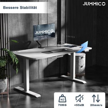 Електричний стіл JUMMICO з регулюванням висоти, бездрожною зарядкою та євро-розеткою USB, 160x80 см (сірий)