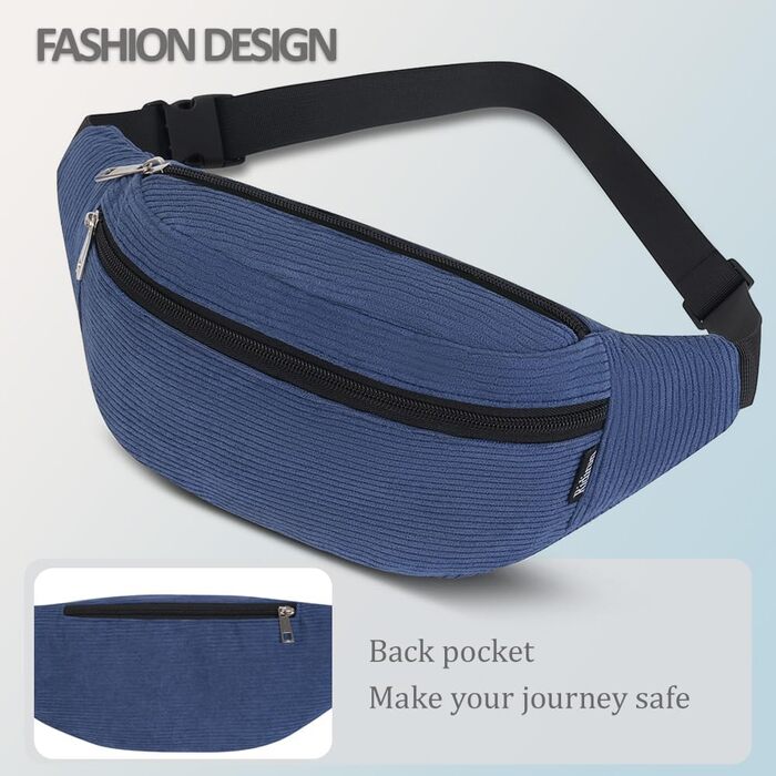 Поясна сумка для чоловіків та жінок, стильна, з 3 відділеннями на блискавці, для подорожей та активного відпочинку (Т Deepblue)