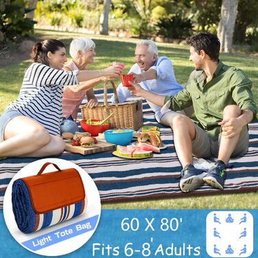 Плед для пікніка Boobhone, великий водонепроникний килимок, 3-шаровий плед для подорожей, пляжу, кемпінгу, подарунок для дорослих, пар, жінок, весільний подарунок 80''x80'' (152 x 203 см)
