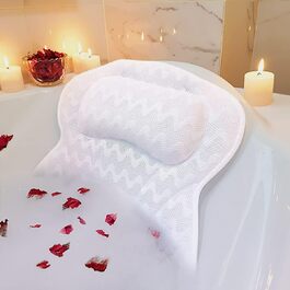 ADOV Bathtub Pillow – Ergonomic Luxury Neck Pillow with 6 Suction Cups, Soft Bath Pillow with 3D Air Mesh for Head, Back, and Shoulders, Washable Pillow for Bathtub, Ideal for Bathtub, Spa (White)