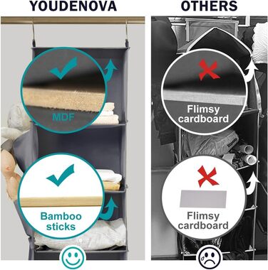 Органайзер для шафи Youdenova з 6 відділеннями, сірий. Міцний, з МДФ-панелями та бамбуковими опорами. Система організації простору в шафі.