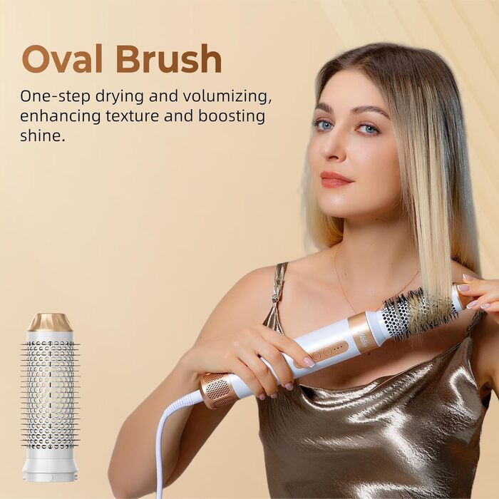 UKLISS Airstyler Pro 7-в-1: Фен-стайлер з авто-локоном, щіткою, випрямлячем, мультистайлером, зменшенням пуху, без екстремального нагріву, білий/золотий