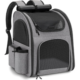 Рюкзак для тварин до 10 кг з сіткою, дихаючий та легкий, з внутрішнім шнуром безпеки та килимком (сірий)