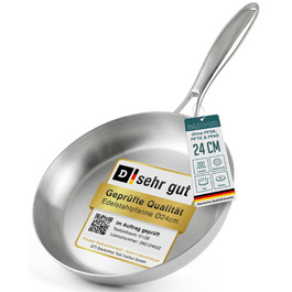 Сковорода нержавіюча сталь 24 см Edelstahlpfanne – для індукції, професійна, універсальна. Підходить для стейків та пасти, без покриття PFOA/PTFE/PFAS, жароміцна.