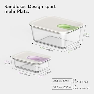 Скляні контейнери для зберігання їжі з кришками набір, Meal Prep, скляні миски герметичні, для мікрохвильовки, духовки, морозилки, посудомийки, для сім'ї, офісу, кухні (Кольорові)