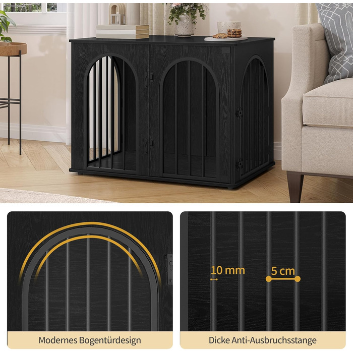 Клітка для собак Hzuaneri, 80 см, 3 двері, сучасний дизайн, чорний колір, для дому, міцна, 80 x 56 x 61 см, DFC85101B