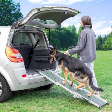Трампліна для собак у машину, складана, стабільна, до 90 кг, для SUV та легкових авто, телескопічна алюмінієва, зелена, з кліпсою