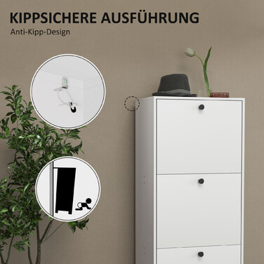 HOMCOM Shoe Cabinet with 3 Flaps, Shoe Storage Bench, Shoe Rack with Adjustable Partition, Narrow Shoe Chest for 12 Pairs of Shoes, 47 x 28 x 115 cm, White | Aosom