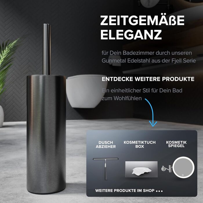 Торгова ручка для унітазу Ingoy | Силіконова щітка для унітазу | Чорна | з нержавіючої сталі з кришкою, для ванної та гостьового WC | Замінний насадок | Стильний дизайн (Бронза À Canon)