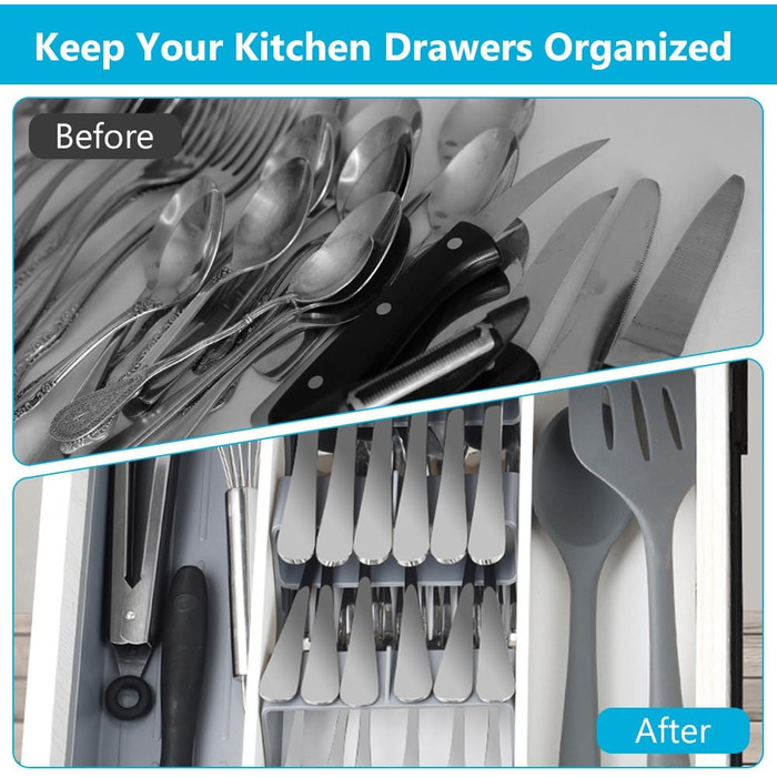 Органайзер для столових приборів розширюваний, 9 відділень, 14-22.5 см, для кухонних шухляд - компактний та зручний