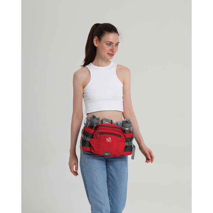 Водонепроникна поясна сумка Waterfly з тримачем для пляшки, регульованим ременем, кишенею для телефону та для прогулянок з собакою, для туризму, подорожей та кемпінгу (червона)