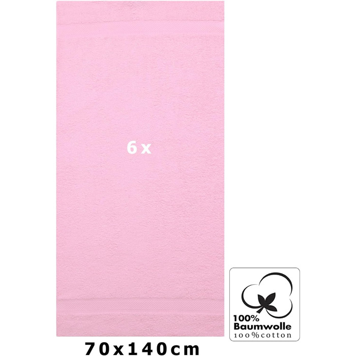 Betz 6-Piece Bath Towel Set, Shower Towel, Palermo Size 70x140 cm, 100% Cotton, Rosé Color