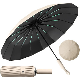 Стійкий до вітру парасолька-тростина, автоматичний, великий, 16 ребер, тефлонове покриття, захист від УФ, бежевий