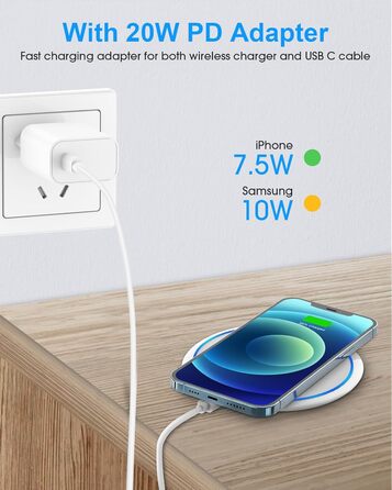 Бездротовий зарядний пристрій NANAMI 20W USB-C PD з адаптером для Samsung Galaxy S25 S24 S23 S22 S21 Ultra Plus, iPhone 17 16 15 14 13 12 11 Pro та Airpods - Білий