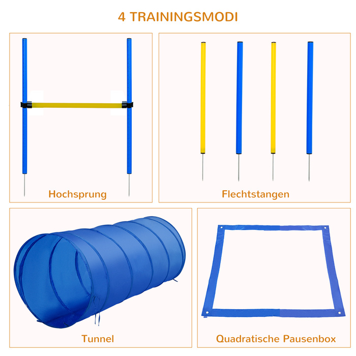 PawHut Dog Agility Set Training Equipment with Tunnel, Weave Poles, Hurdle, and Start Box for Active Dog Training Blue