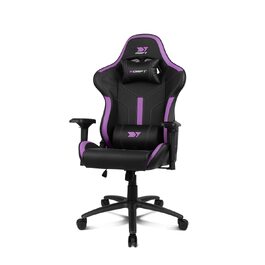 Професійне ігрове крісло DRIFT GAMING DR350 ергономічне, з 4D-підлокітниками, подушками під поперек та шию, нахил 135°, безшумні колеса, чорно-фіолетове