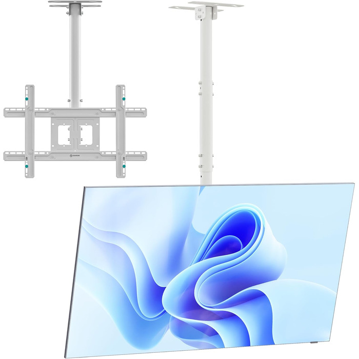 ONKRON Ceiling TV Mount for 32-80 inch TVs - Swivel & Tilt, VESA 100x100-600x400, Adjustable Height, White