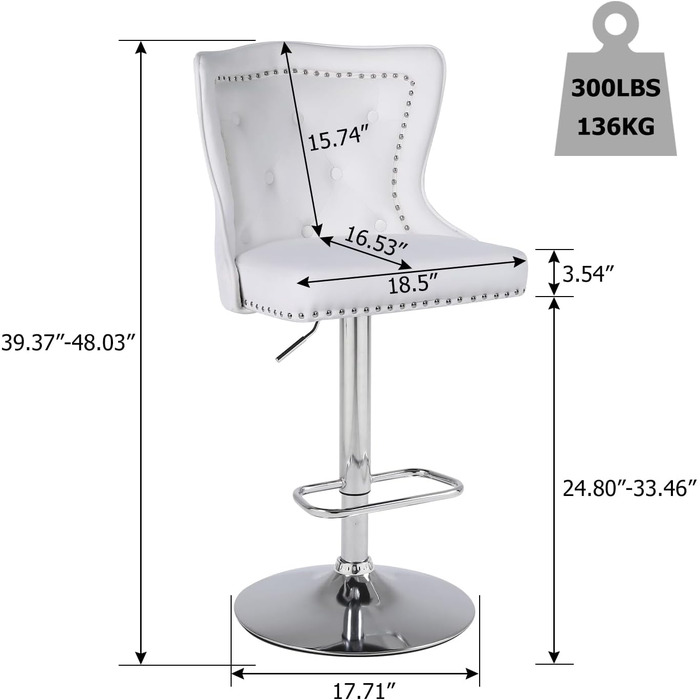 Modern Velvet Bar Stools 2-Pack - Adjustable Kitchen Counter Stools with Lion Paw Pulls - 360° Swivel, Black (White Option), 4-Pack Available
