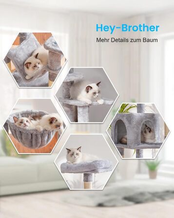 Котячий комплекс Hey-brother Kratzbaum 154 см з сизалевим мотузком, гамаком, будиночком та платформою, сірий EMPJ050W