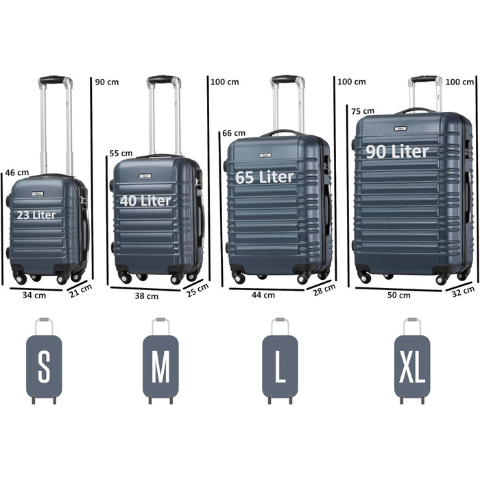 Набір валіз Zelsius 4 шт. Антрацит | ABS, з кодовим замком, 4 колеса, внутрішній роздільник | Ручна валіза, 4 шт, Trolley, велика, багаж