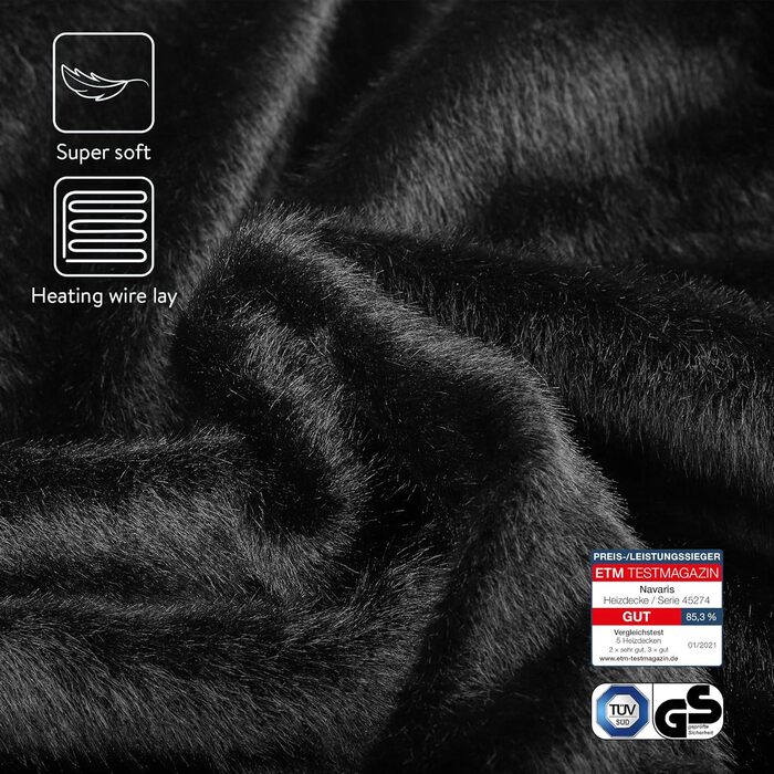 Електрична ковдра Navaris XXL з автовимкненням - тепла ковдра 180x130 см, чорно-сіра, пральна, 180х130 см