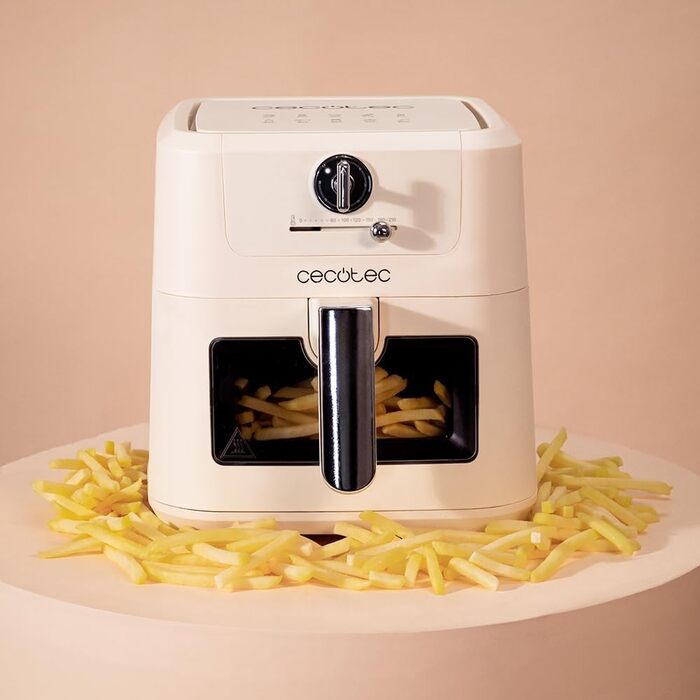 Фритюрниця без олії Cecotec Cecofry Antique 5000 з вікном, 5 л, 1500 Вт, Digital, PerfectCook, Ретро-дизайн, Білий