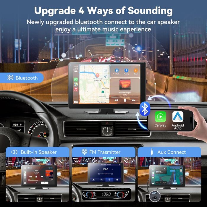 9-дюймовий CarPlay дисплей з сенсорним екраном, бездротовий Android Auto, GPS, Bluetooth, AUX/FM для авто