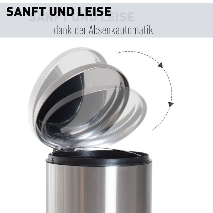 HOMCOM 30L Stainless Steel Pedal Bin with Inner Bucket, Flip Lid, Hygienic and Silver for Kitchen and Bathroom