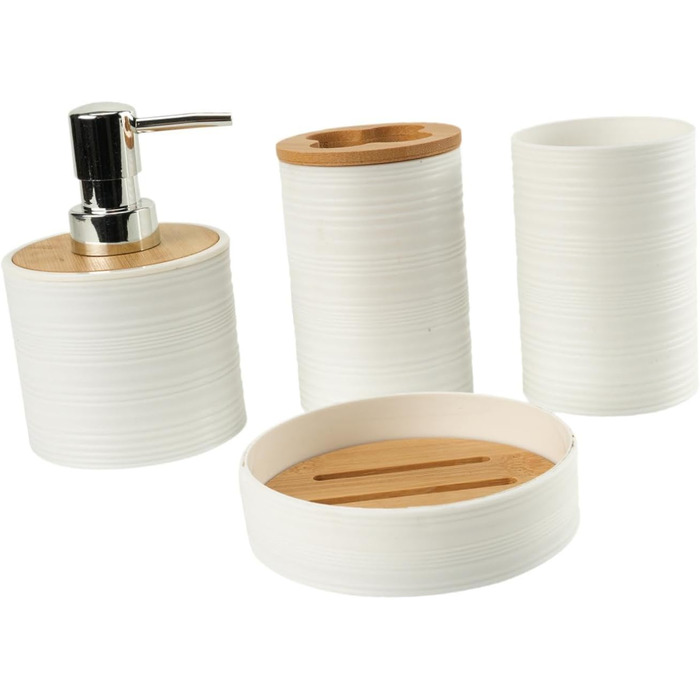 Набір аксесуарів для ванної кімнати Perfk 4X: мильниця, стакан для води, тримач для зубних щіток, зелений (білий)