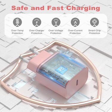 Зарядний пристрій USB-C 20W з кабелем Type-C 2м для iPhone 16/15/Pro/Air (Рожевий) - 2 шт.