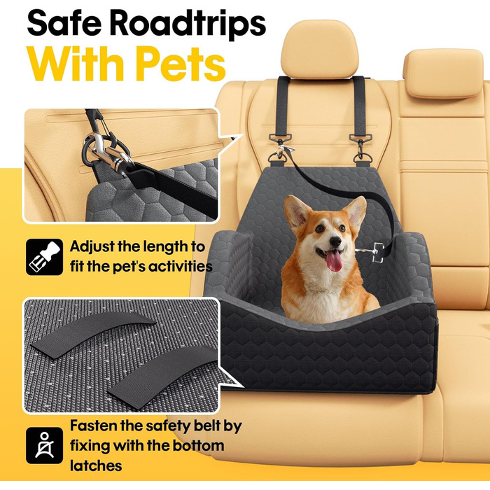 Автокрісло для собак UNICITII, чорне, до 13.6 кг (S), з ременем безпеки