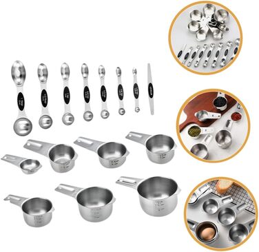 15-Piece Stainless Steel Measuring Cup and Spoon Set - Precise Measuring Tools for Baking, Nesting Design, Storage Pouch