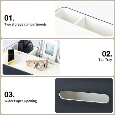 KINGFOM Склянка для серветок з 2 відсіками, шкіряна, для дому, офісу, ванної кімнати (Чорний)