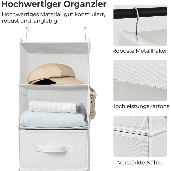 Органайзер для шафи GRANNY SAYS, підвісний, з шухлядами, 1 шт. Підвісне зберігання, полиця для шафи, тканинний органайзер для спальні (білий)