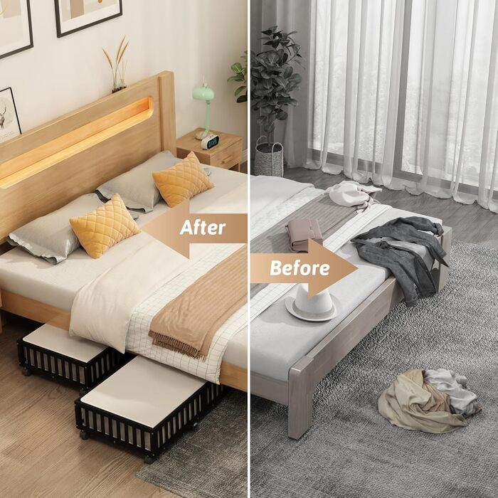 Контейнери для зберігання під ліжком з бамбука, 2 шт., великі, для одягу, ковдр, взуття, органайзери для спальні, дитячої кімнати, чорні (33.07'×16.54')