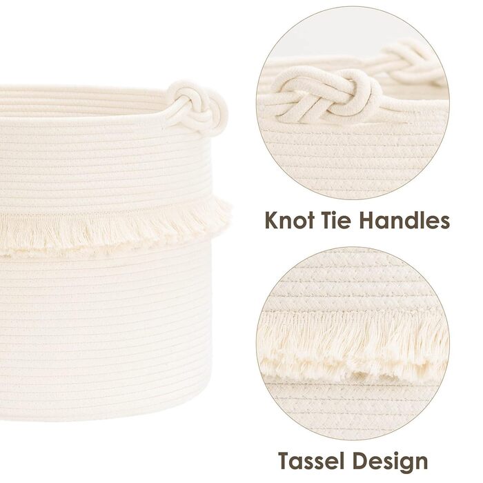 CherryNow Large Woven Storage Baskets – 40.6 x 33 cm Cotton Rope, Decorative Basket for Kids' Rooms, Toys, Blankets, and Laundry, Cute Tassel, Kids Room Decoration