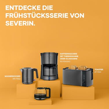 Електричний чайник SEVERIN WK 3489, 1 л, чорний/нержавіюча сталь, з індикатором рівня води та фільтром від накипу