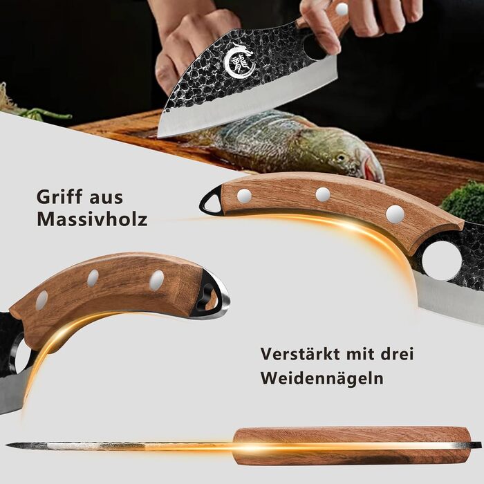 Кухонний ніж шеф-кухаря Plys 20см: професійний ніж з вуглецевої сталі з ергономічною ручкою