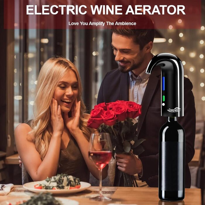 Cosyall Electric Wine Decanter, Electric Wine Aerator, One-Button Automatic Wine Dispenser, Fast Oxygen Enrichment for Red Wine, Wine Enhancer for Family Gatherings Gift (Black)