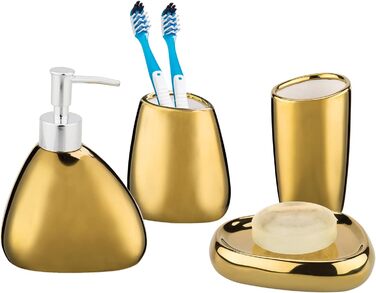 Набір аксесуарів для ванної кімнати MyGift (4 шт) з кераміки: дозатор мила, попільничка, тримач для зубних щіток, мильниця, золото