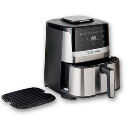 Аерофритюрниця Jamie Oliver by Tefal Easy Fry Silence Deluxe EY55JDE0, тиха, 5 л, 10 програм, цифровий сенсорний дисплей, з решіткою та кришкою, чорний/нержавіюча сталь