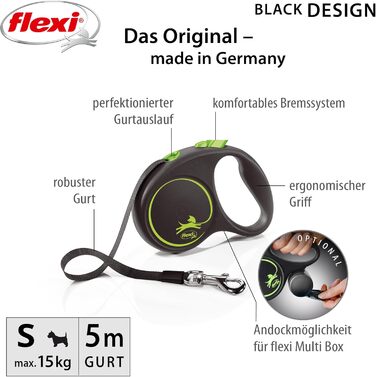 Flexi Roll-Leine для собак до 25 кг, 5 м, чорний/зелений